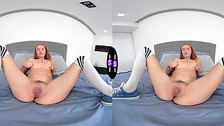 Virtual Reality Teen Lucianna Luci Masturbates in Sneakers with Spread Legs and Trimmed Pussy