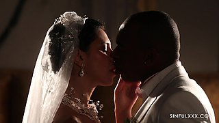 Romantic interracial sex with handsome bride Kira Queen in stockings