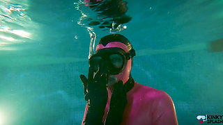 Slippery Latex Slut's Deep Pool Diving Tease