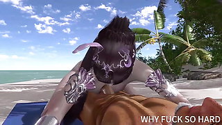 3D Sexy Cosplay Asian Model Cheating with Big Dick on the Beach