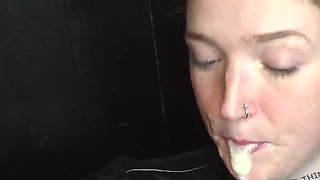 Tattooed Babe Deepthroating a Group of Hard Dicks