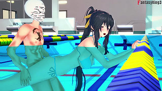 Rias & Akeno Thresome While Phonecall and Akeno Fucked in Pool - Dxd Ntr Madness Series