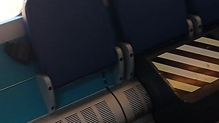 Caught hot wife flashing tits and pussy on train peeking under mini skirt no panties