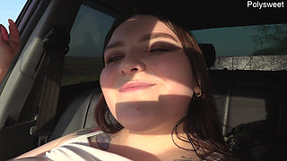 Messing with Dick in the Car - Tits, Legs