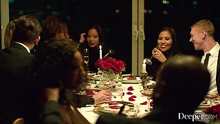 Dinner Party Turns Into a Massive Interracial Orgy with Hot Pornstars