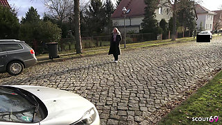 German Blonde Girl Lisa Pick up and Talk to Risky Fuck in Car at Public Place