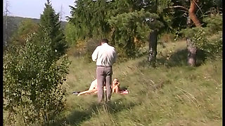 Busty blonde pussy licked and slammed outdoors
