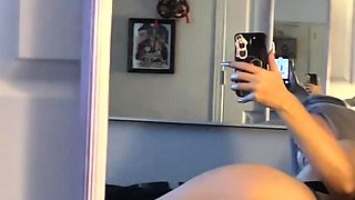 Masturbating busty blonde teen on couch with big toys