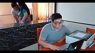 My Cuckold Husband Works While My Stepson Fucks Me in the Kitchen No