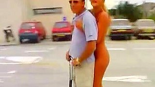 Naked French chick in a vintage public sex clip