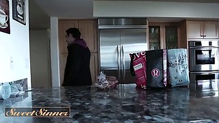 Yummy sinner - handsome dark haired milf spreads her feet to get her Hairy Pussy licked in sofa