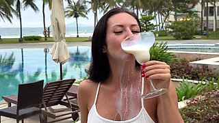 Milking & Getting Messy in See-through Bodysuit Outdoor