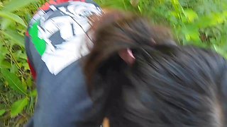 Risky public fuck with teen Asian babe in woods