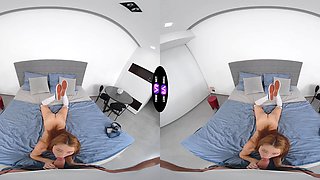 Redheaded Luciana on the bed in VR, tiny boobs bouncing