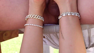 Outdoor Pool Footjob Long French Toenails - Cum Floods Soles