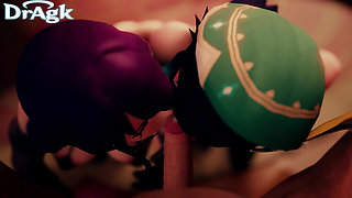 Raiden & Venti Bisexual Threesome - Aether 3D Genshin Anal Fuck Fingering