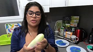 Busty curly brunette with big boobs fucks on couch