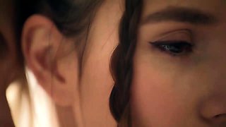 Blonde Brunette Lesbians Seduce in Lingerie: Fingering,