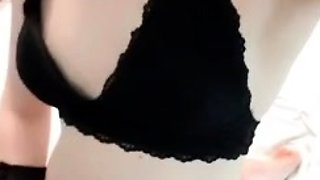 Real Gril Fucks Rubber Toy In Black Lingerie