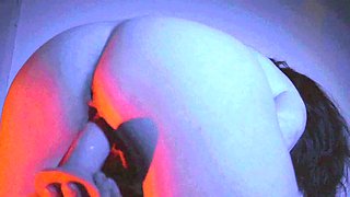 Beautiful Brunette Big Boobs Rides Fake Cock