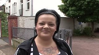 German BBW journalist with tattoos gets hardcore bed fuck in doggy style