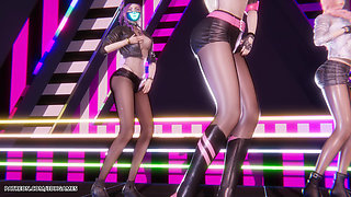 [mmd] Blackpink - Whistle Ahri Akali Seraphine Sexy Striptease Dance League of Legends Hentai Uncensored 4K 60fps