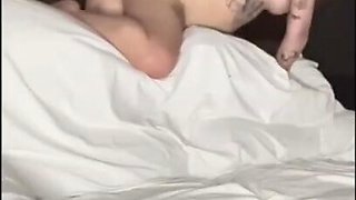 Hot brunette wife sucks her husband's cock with passion and then gets nailed hard in bed