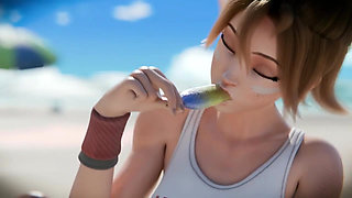 OVERWATCH XXX - Tracer Enjoying Summer Popsicle & Beach Sex (3D Animation)