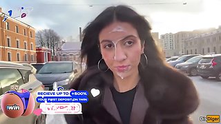 Public Cumwalk With Stranger For Money. Huge Jism On Face, Slut