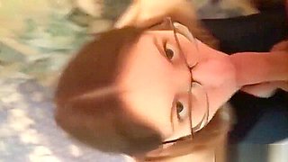 shy girl with glasses sucks Step brother&#039;s cock