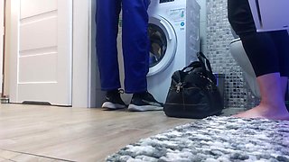 The Plumber Fucks The Housewife With Her Head Stuck In The Washing Machine