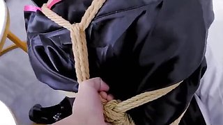 Bound Asian Teen Gets Cleaning Lesson in Stockings