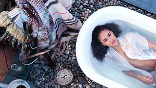 Curly black girl passion posing action