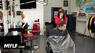 Finest milf barber in town Melody Mynx gives her customer a rod and a blowjob - mylf