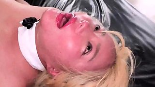 Blonde With Stockings Blowjob While Anal Toy