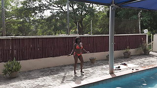 Ebony Milf gets her pussy eaten at the pool