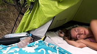 Teen lesbians diving deep into each other's pussies outdoors