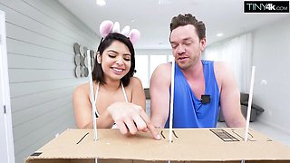 Adorable smiling teen Hazel Heart definitely likes this massive dick