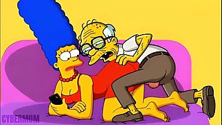 Busty Anime Housewife Cheats on Cuckold Husband - Hentai Cartoon Parody on Pink Couch