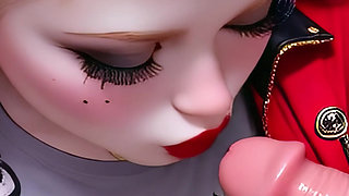 Psycho Cosplay Girl POV: Deepthroat & Messy Facial Cumshot AI Animation