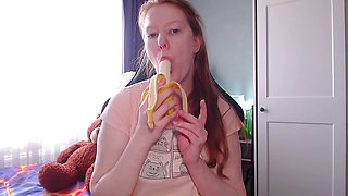 It's time for a sweet snack! This banana looks soooo much like your dick! Look how greedily I suck it!