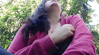 Nicoletta Smokes in a Garden and Shows You Her Big Tits by Pulling Them Out of Her Shirt