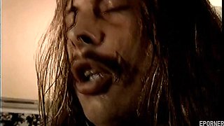 Vintage brunette beauty indulges in playful passion with captivating charm