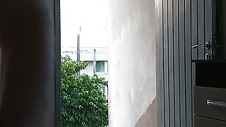 Amateur wife handjob and spanking husband with front door opened