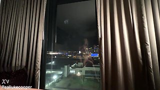 Blonde beauty captivates with daring window passion in thrilling homemade play