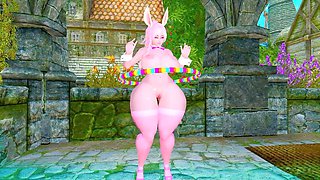 Thicc bunny MOMO shows off her big boobs and booty in Skyrim's naughty gameplay