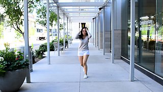 Brunette solo darling masturbating at home