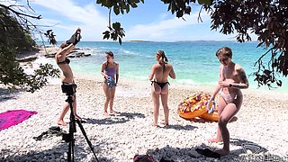 Two hot lesbians rebeka and Miss Pussycat enjoy the beach