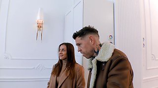 Two guys share Josephine Jackson's big natural boobs in an intense threesome