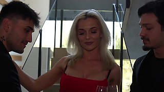 Hot gangbang sex with a bombshell blonde MILF that craves to get all of her holes filled